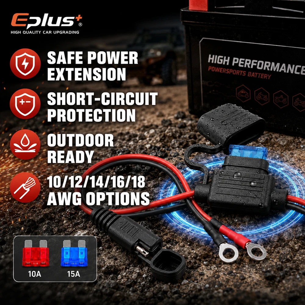 Фото Кабель для подключения аккумулятора Eplus 10-18AWG, 60 см, SAE на кольцевой клемме с встроенным блоком предохранителей для автомобилей и лодок 12В/24В №4