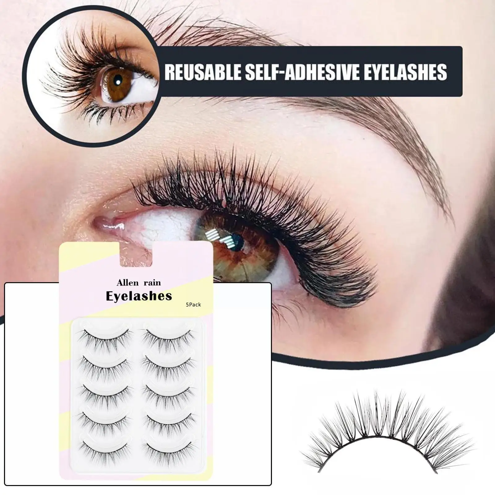 

5 Pairs 3d Three-dimensional Japanese And Korean Realistic Plain Curly Makeup, False Nude Eyelashes, Makeup, Eyelashe M1j6