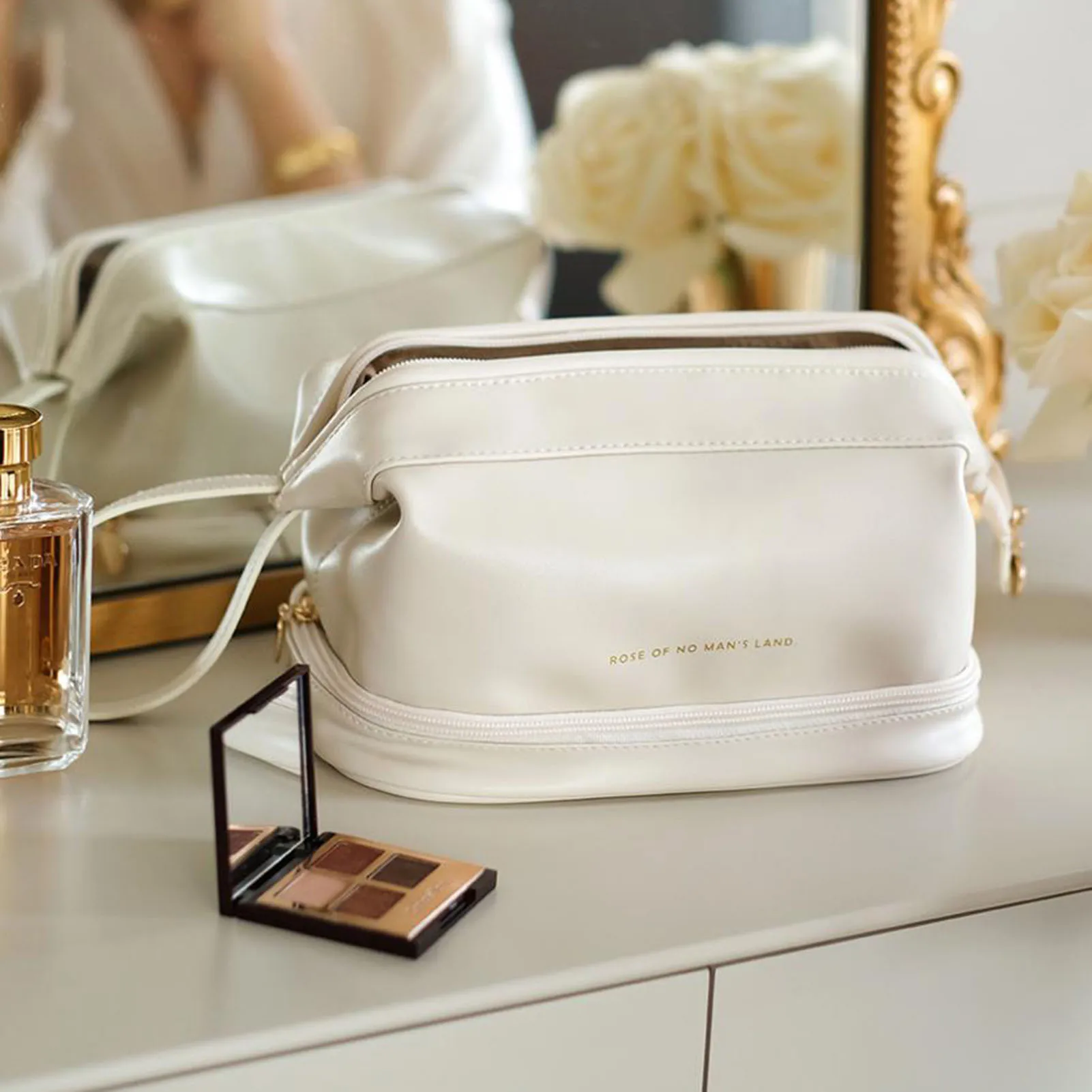 Large Capacity Travel Cosmetic Portable Lightweight Handy Slim Durable Compact  Bag Double Layer PU Leather Portable Toiletry