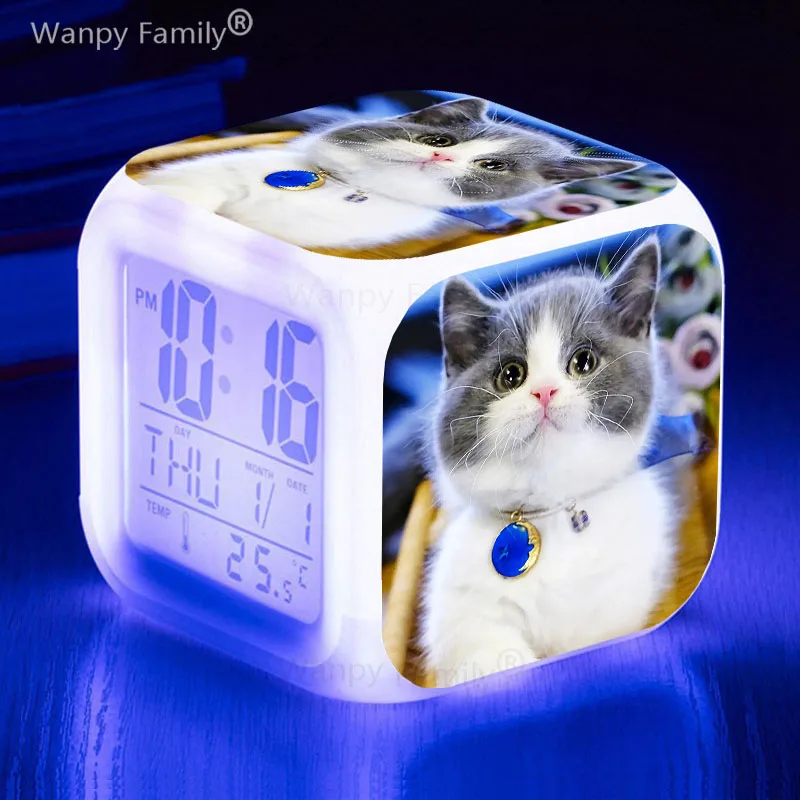 Pet Cat Boys Girls Gifts Kids Room Home Decor Portable Desk Clock With Music