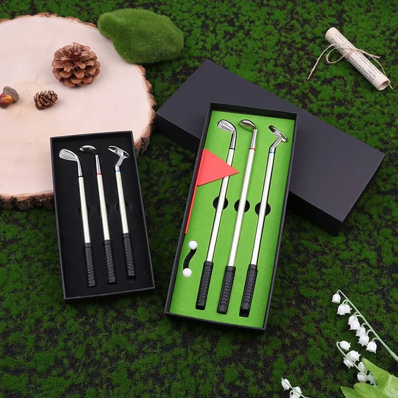 

Набор мини-ручек для гольфа, настольные рандомные подарочные зеленые ручки с 3 клюшками и настольные флаги