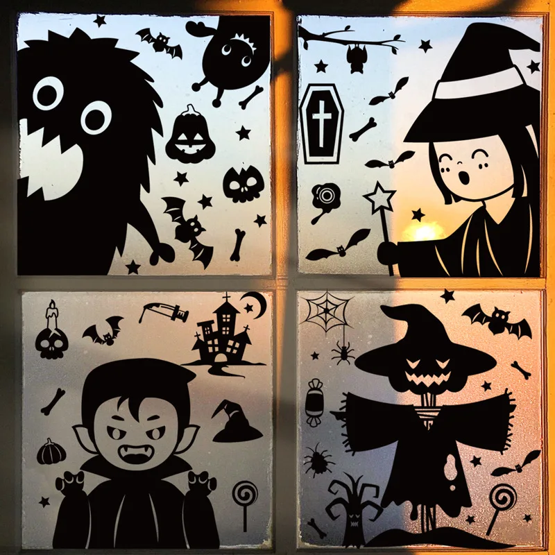 Removable Halloween Wall Stickers Horror Grim Reaper Witch Pumpkin Window Stickers for Halloween Party Home Bar Floor Wall Decal
