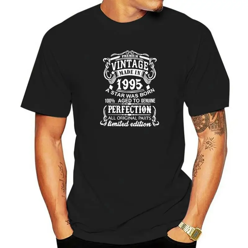 

Винтажные мужские футболки, сделанные в 1995 году, модные футболки с коротким рукавом, футболка для подарка на день рождения 27 лет, хлопковые ф...