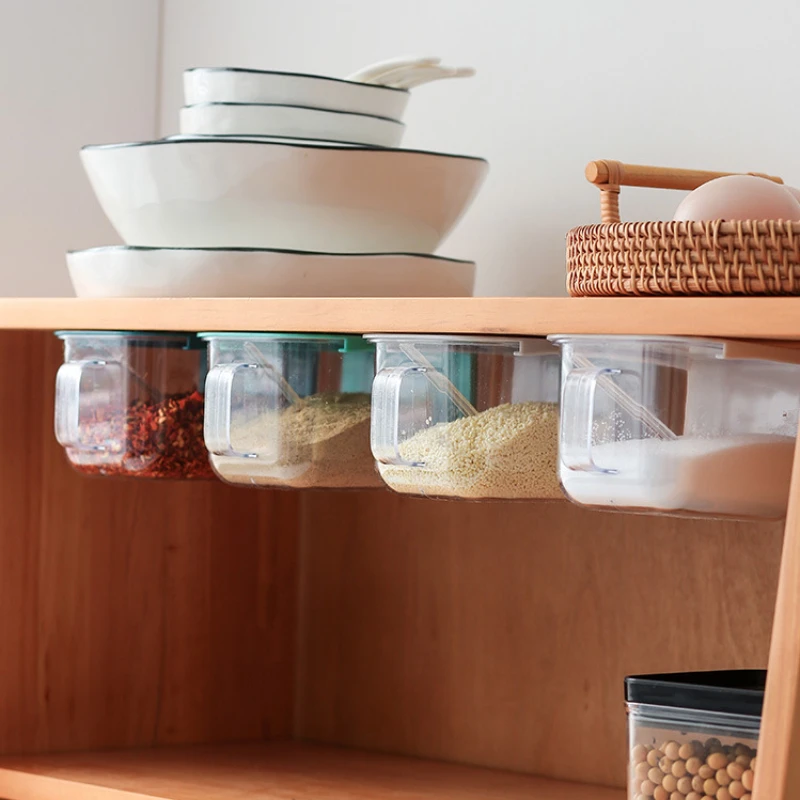 Household Kitchen Seasoning Box Dust-proof and Moisture-proof Wall-mounted Punch-free Salt Sprinkler Bottle Sugar Jar