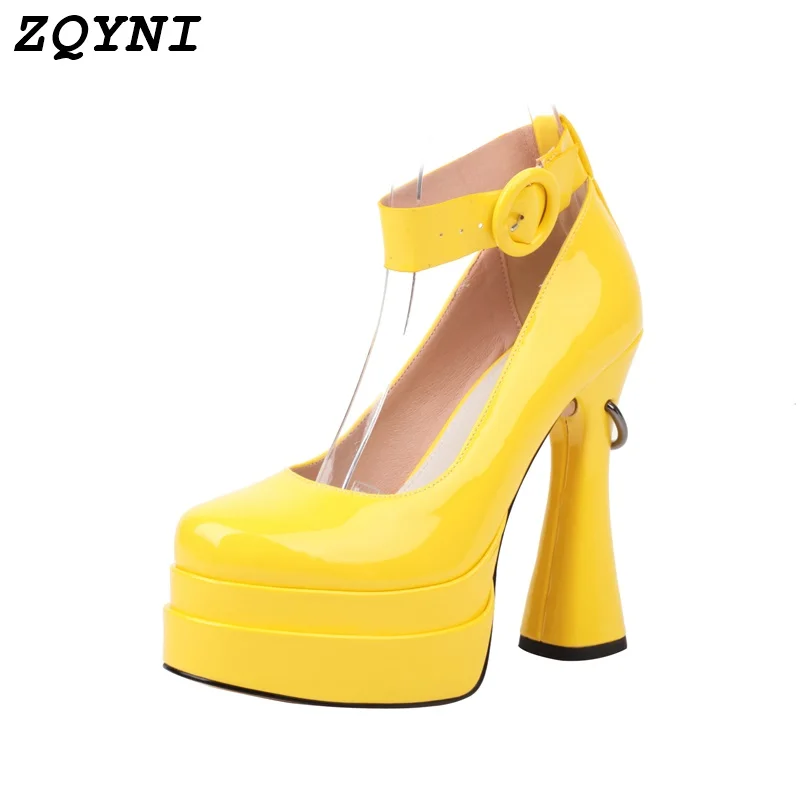 

Женские босоножки ZQYNI на высоком каблуке с пряжкой и круглым носком