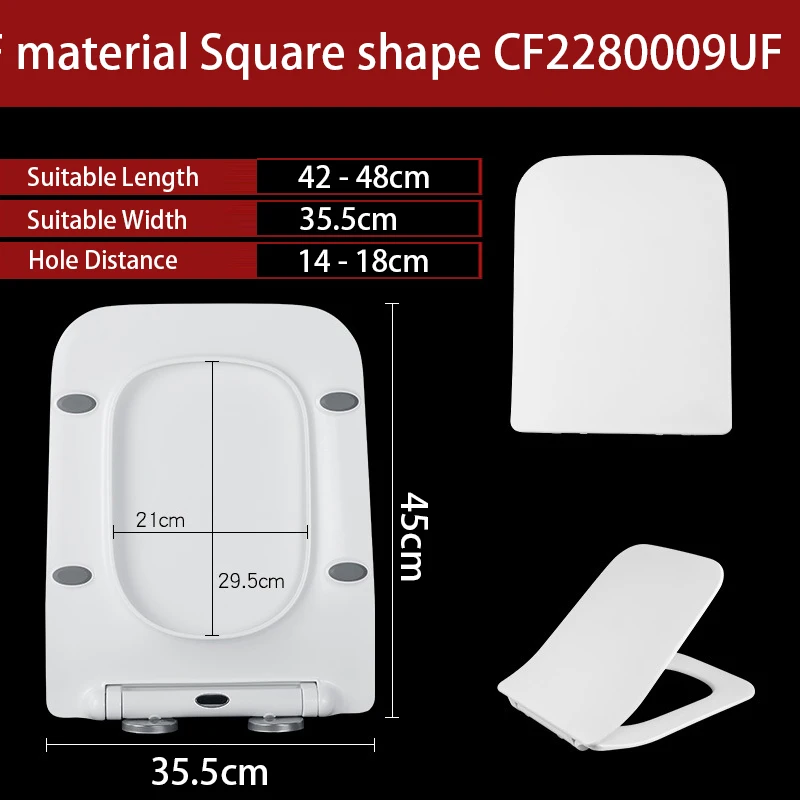 Kare şekli tuvalet klozet kapağı UF malzeme kalınlaşma seramik doku evrensel yumuşak yakın yüklemek yukarıda kolay kaldırma CF228009UF
