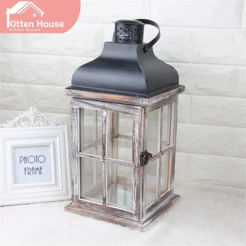 

Retro Wind Candle Holder European Nordic Lantern Holder Ornament Wooden Windproof Lantern For Church Wedding Decor Creative