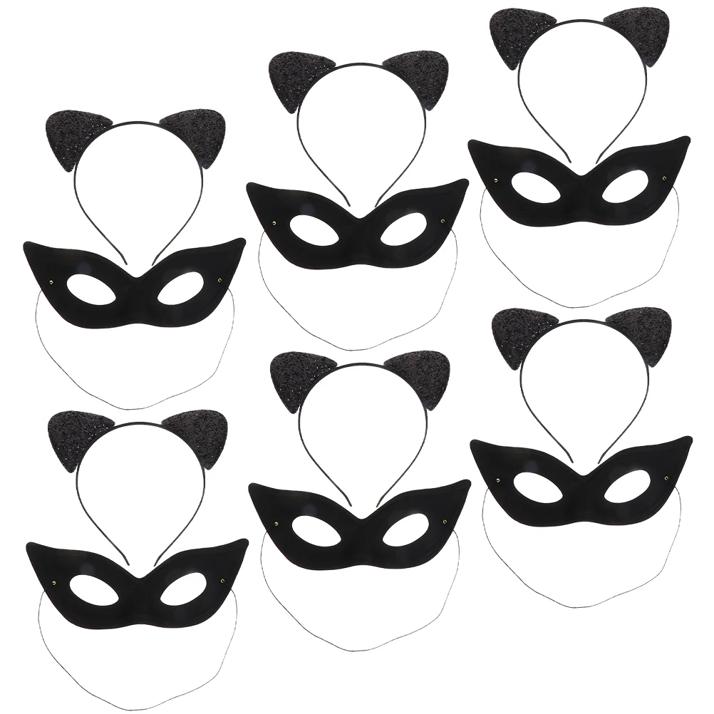 

Головная повязка для макияжа, головной убор, аксессуар для костюма для представлений, реквизит для украшения волос для косплея, чехол для глаз, тканевая маска для кошек, набор для ушей