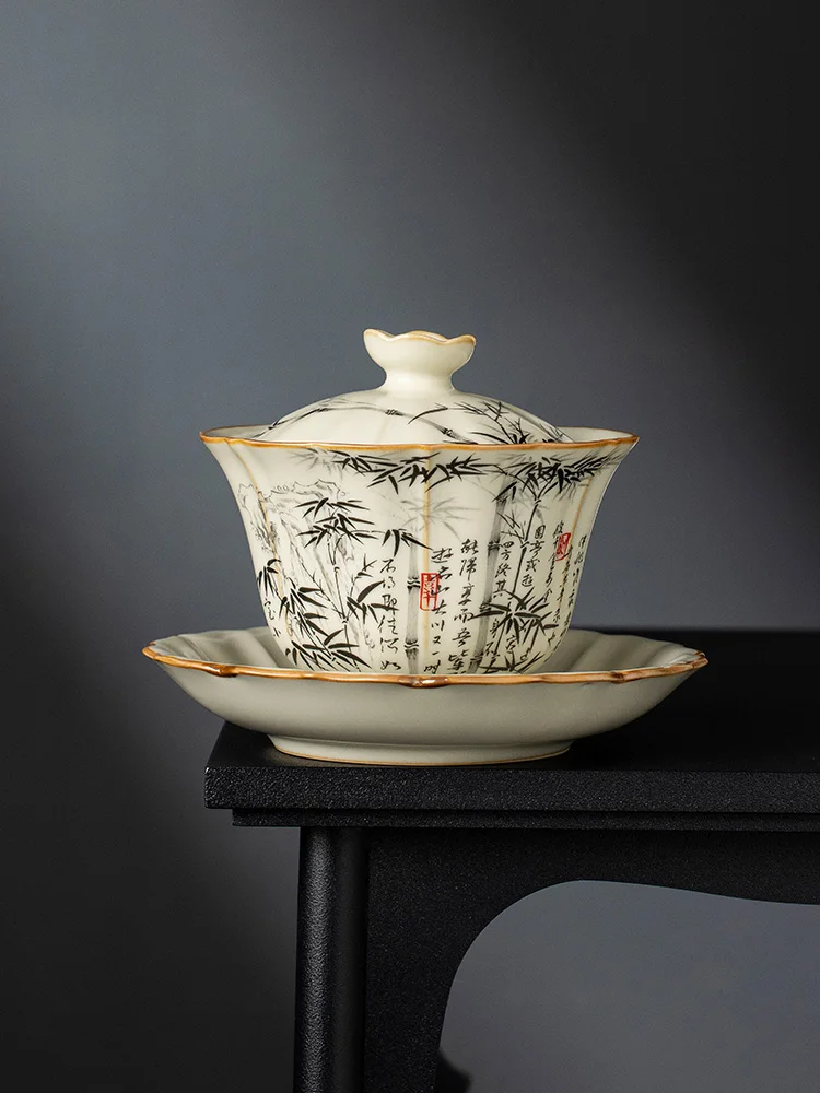 150 мл черный бамбук Ru печной фарфор Gaiwan Набор для чайной посуды чайная чашка