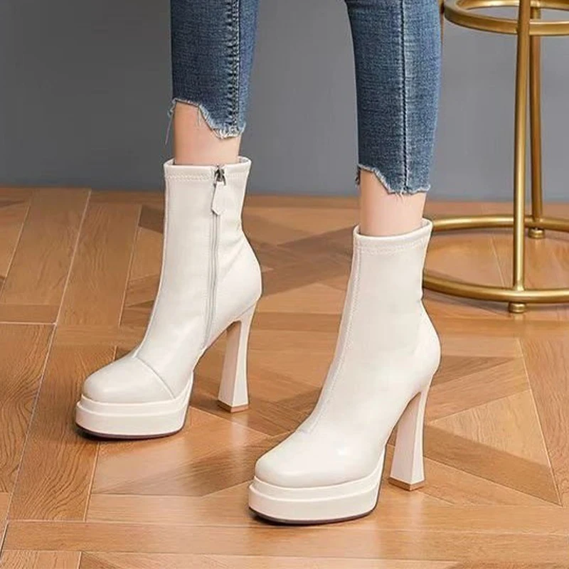 Женские ботильоны кожаные элегантные туфли на очень высоком каблуке женские