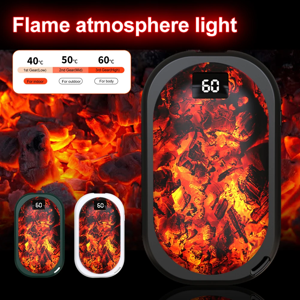 

Portable Hand Warmers USB Rechargeable Power Bank 5000mAh High Capacity Electric Hand Warmer With Flame Light For Home Outdoor