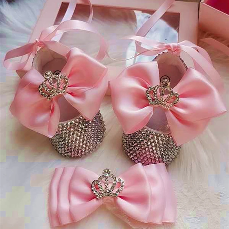 Фото Детские туфли-балетки Dollbling для девочек, розовые, с короной, для крещения, ручной работы, для мамы и дочки, блестящие, нарядные №1