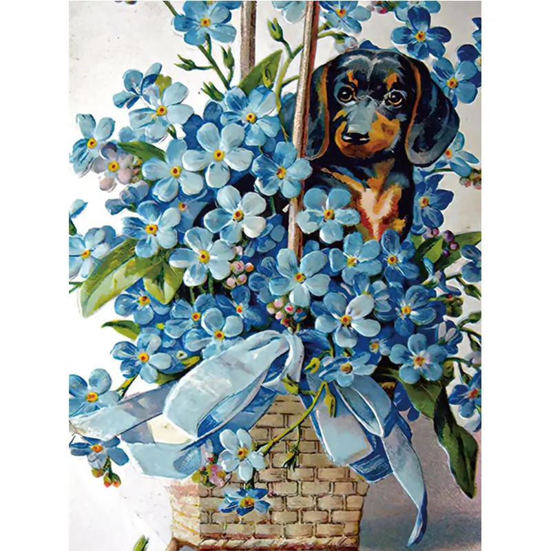 

GATYZTORY Dog On Flower Painting By Numbers Kits For Adults Children Handmade 60x75cm Home Decor Artwork Framed Canvas Diy Gift
