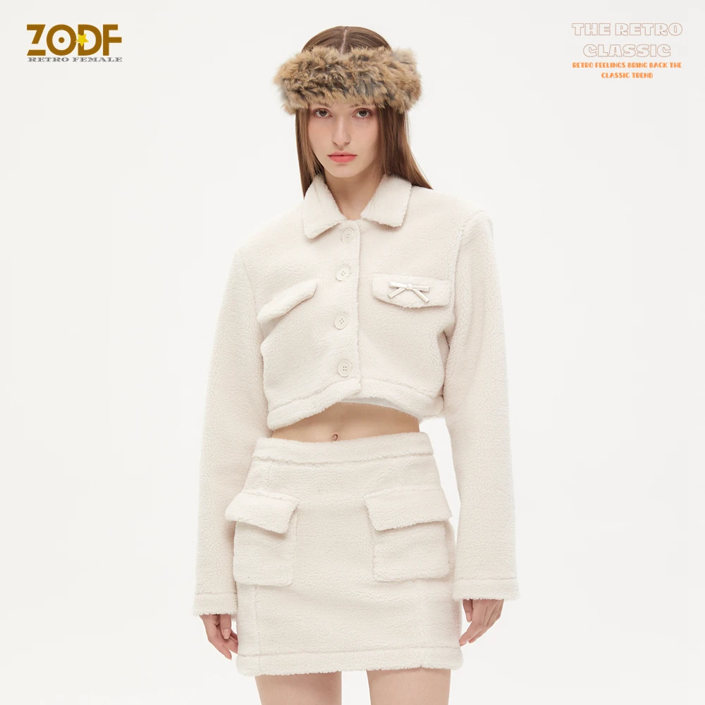 

ZODF 2022 Hotsweet Women Extra Short Jacket Retro Ladies Female Turn Down Collar Thick Plush Coats Streetwears HN0023