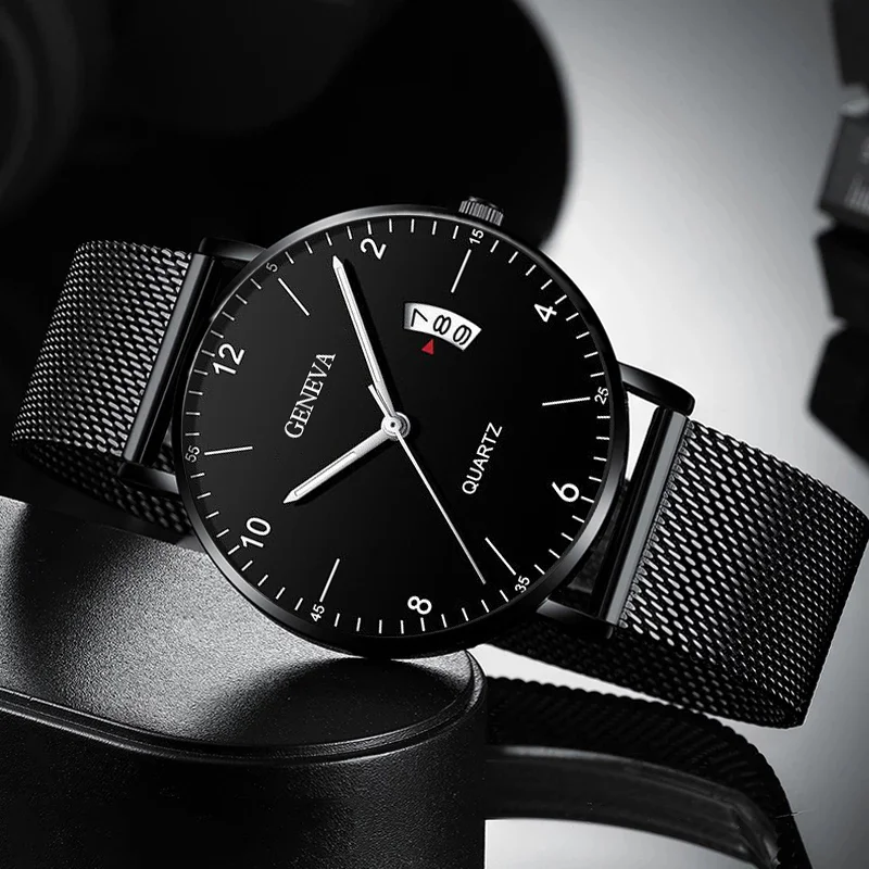 

Men's Watch Business Quartz Watch Simple Men's Ultra Thin Stainless Steel Mesh Band Calendar Clock Watch relogio masculino