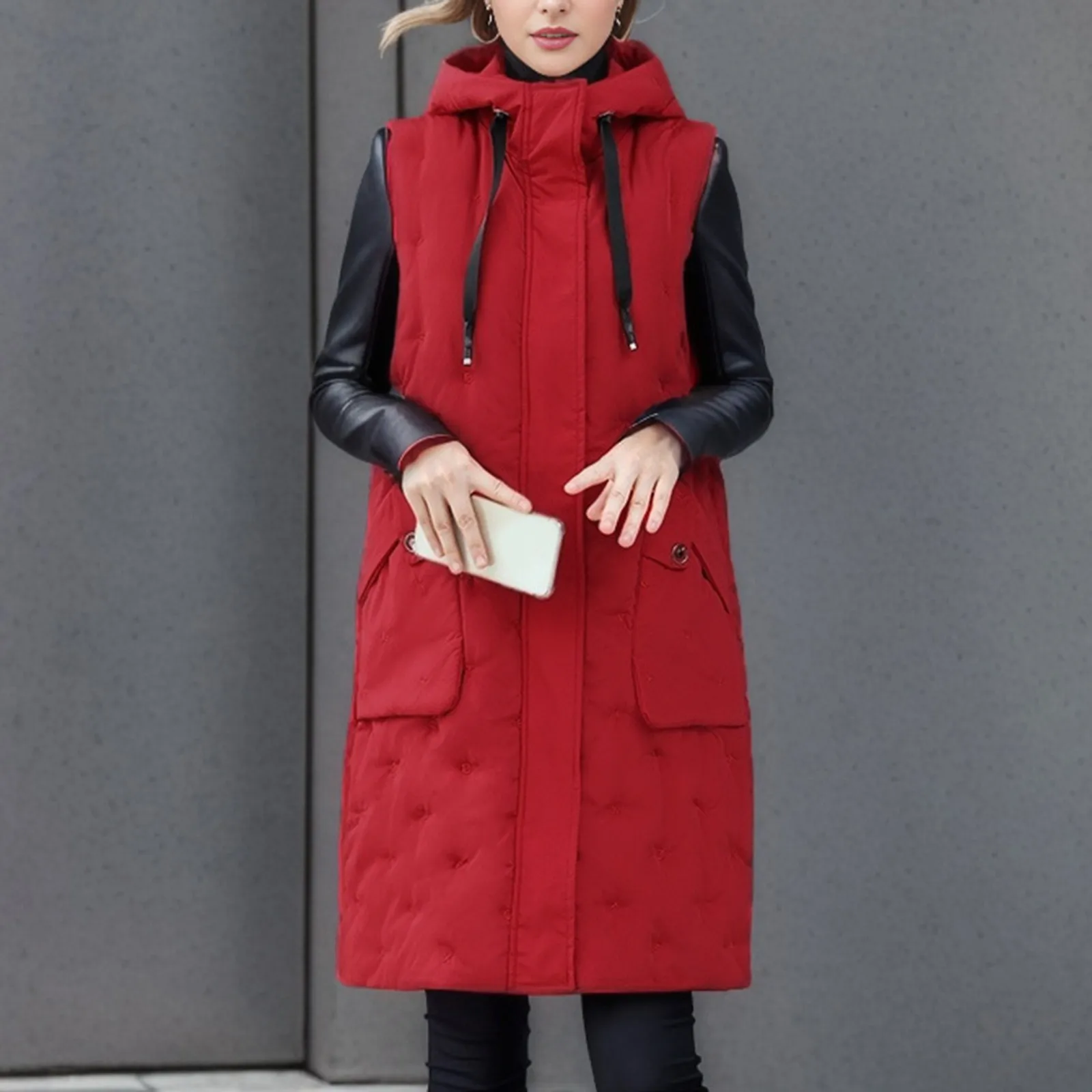 

Womens Sleeveless Pocket Long Loose Vest Padded Jacket Popular Coat