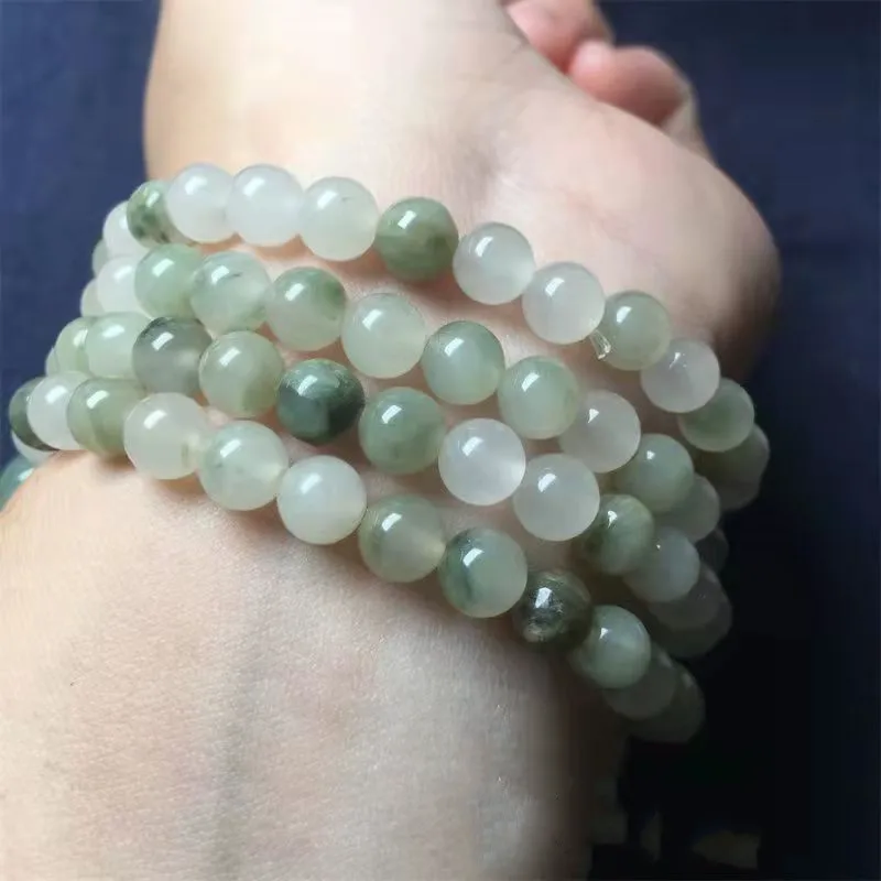 

Natural Jade Bracelet Women Men Fine Jewelry Genuine Myanmar Jadeite Floating Green Flower 108 Bead Mala Jades Bracelets Bangle