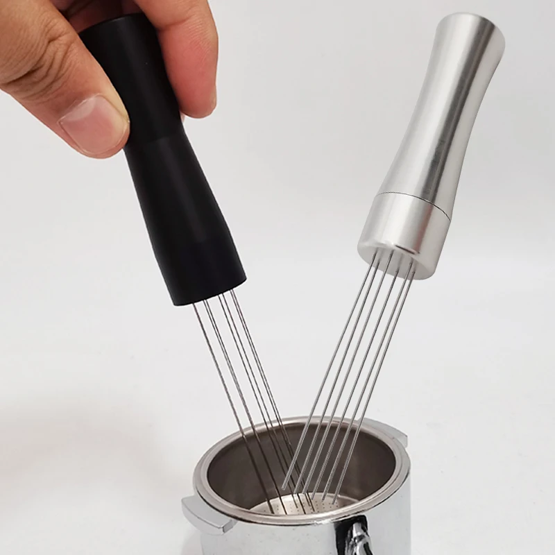 

6 Stirring Powder Needle Distributor Stainless Steel Espresso Coffee Tamper Aluminum Handle Filter Coffee Porfilter Maker Tools