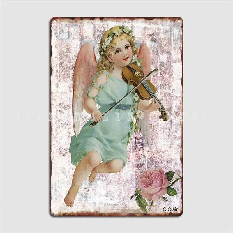 

Victorian Pink Cherub Angel Violin Metal Sign Plates Wall Cave Printing Home Tin Sign Poster