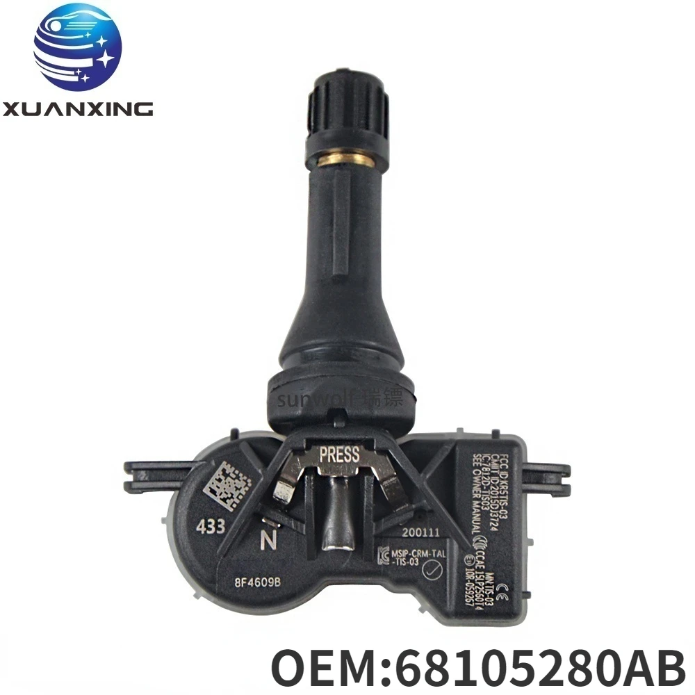

68105280AB TPMS Tire Pressure Sensor Monitoring System 433MHz High Quality For 2015-2021 Chrysler 200 2017 FIAT 500X