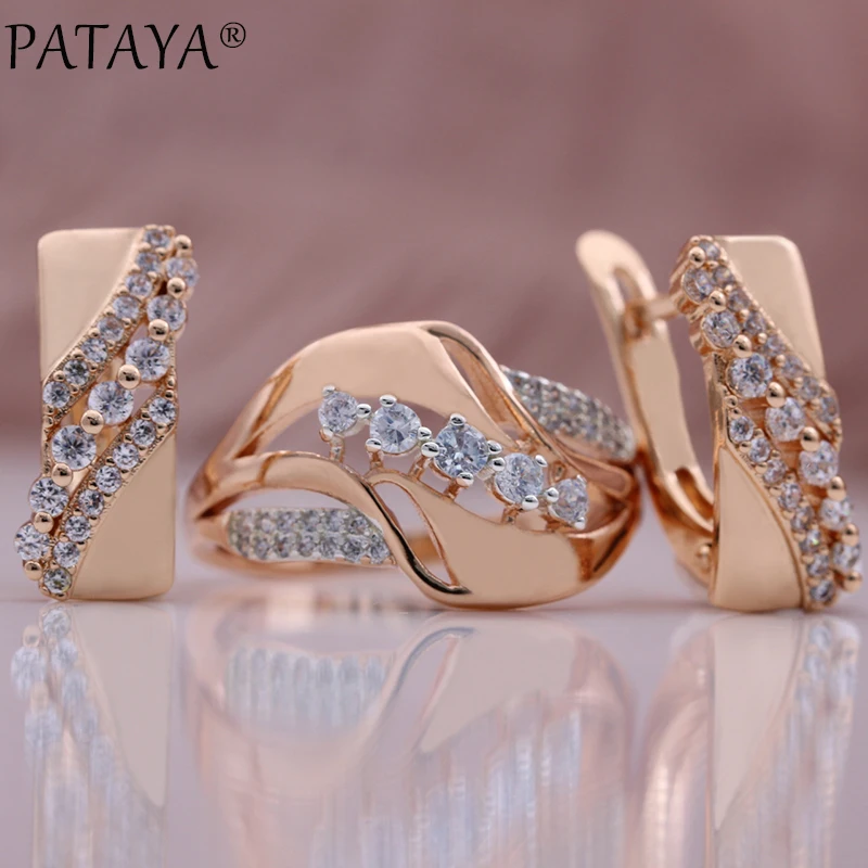 

Серьги и кольцо PATAYA из натурального циркония с инкрустацией из микровоска, розовое золото 585 пробы