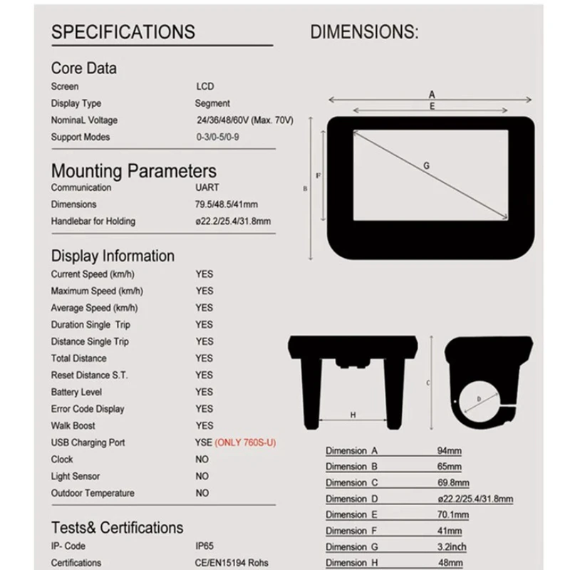 ЖК-дисплей для горного велосипеда Bafang BBS01 BBS02 BBSHD 24/36/48 в 760 с средний мотор