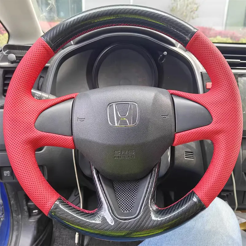 Фото Чехол на руль из черной кожи ручной работы, нескользящий, для Honda Fit City Jazz 2014-2015, HRV HR-V 2016 №2