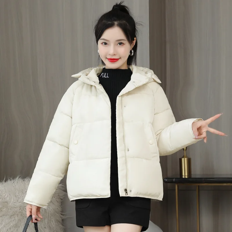 2022 Winter Hooded Parkas Cotton Jacket Women's Cropped Cotton Jacket Loose Hooded Cotton Women Casual Sweet Girl Y2k Clothes