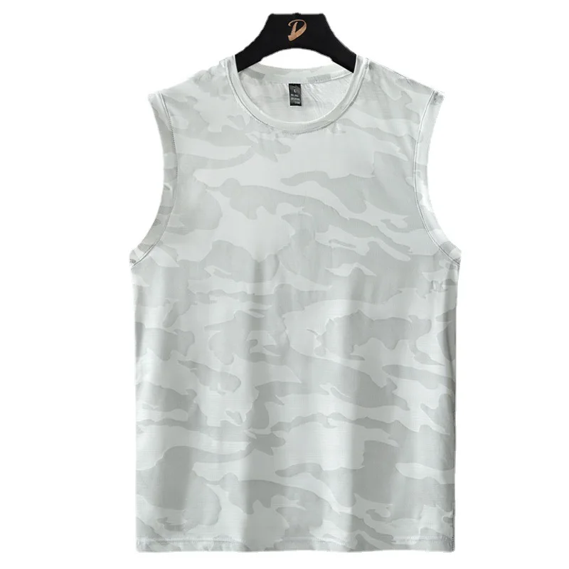 Gym Tank Top Men Fitness Camouflage Ice Silk Vest Summer Sport Undershirt Loose Sleeveless Loose Plus Fertilizer Plus Size 8XL