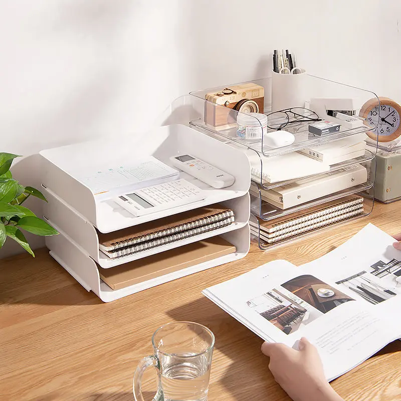 

A4 Document Paper Organizer Desktop File Tray Organizer Rack Plastic Book Shelf Storage Holder Office Stationery Storage Box