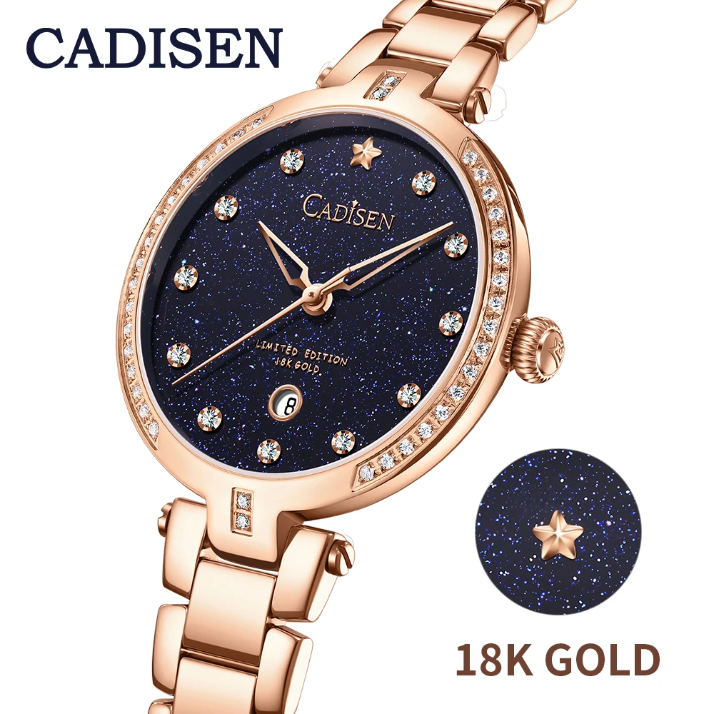 

CADISEN 18K GOLD Ladies Watch Luxury Diamonds Watches Japan Miyota Quartz Movt Star Design Starry Sky Watch Gift For Woman Clock