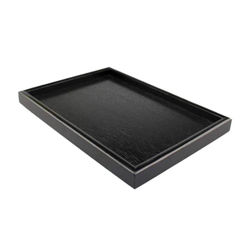 

2X Wooden Serving Tray Tea Dishes Plate- Black, 25X18x2cm