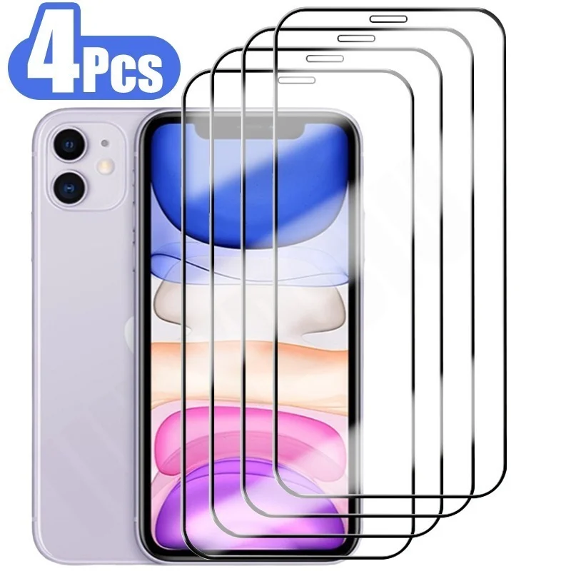 

Защитное стекло с полным покрытием для iPhone, 4 шт., Защита экрана для iPhone 13, 12, 11, 7, 8 Plus, 11, 12, 13 Pro, X, XR, XS MAX, стекло