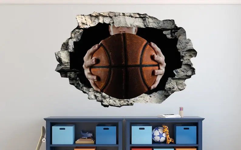 

Basketball Ball 3D Wall Decal Smash Effect - Broken Wall Sticker - Vinyl Wall Decor - Decals for Walls - Stickers 3D Effect