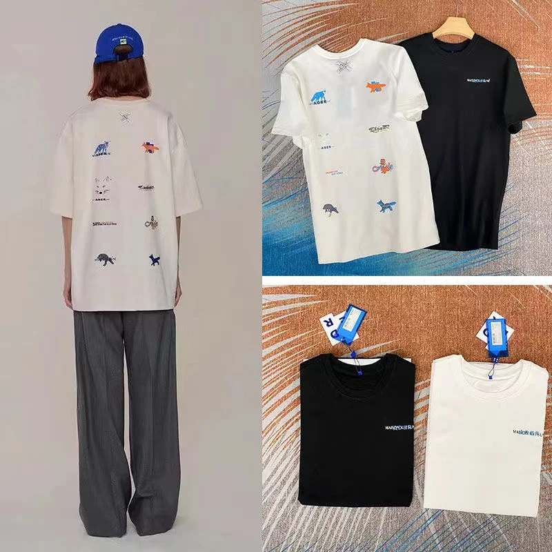 

Ader Cartoon Fox letter t-shirt small logo printed cotton embroidered summer short-sleeved men and women with casual casual shir