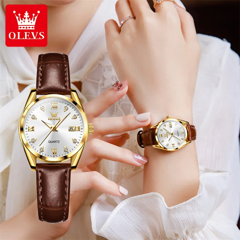 OLEVS Luxury Watches For Ladies Top Brand Leather Waterproof Quartz Female Wrist Watch Relogio Feminino Girl Gift+box enlarge
