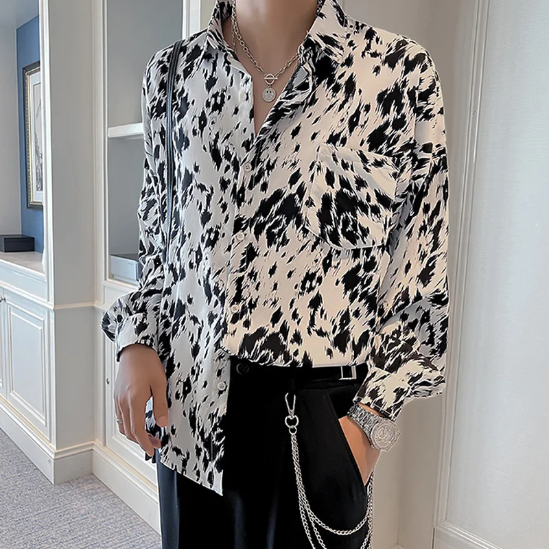 2022 Vintage Print Men's Shirts Autumn Long Sleeve Casual Loose Shirt Fashion Streetwear Social Party Tuxedo Blouse Men Clothing