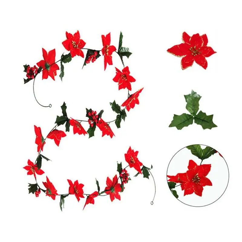 Гирлянда Пуансеттия Искусственная рождественская гирлянда Рождественская