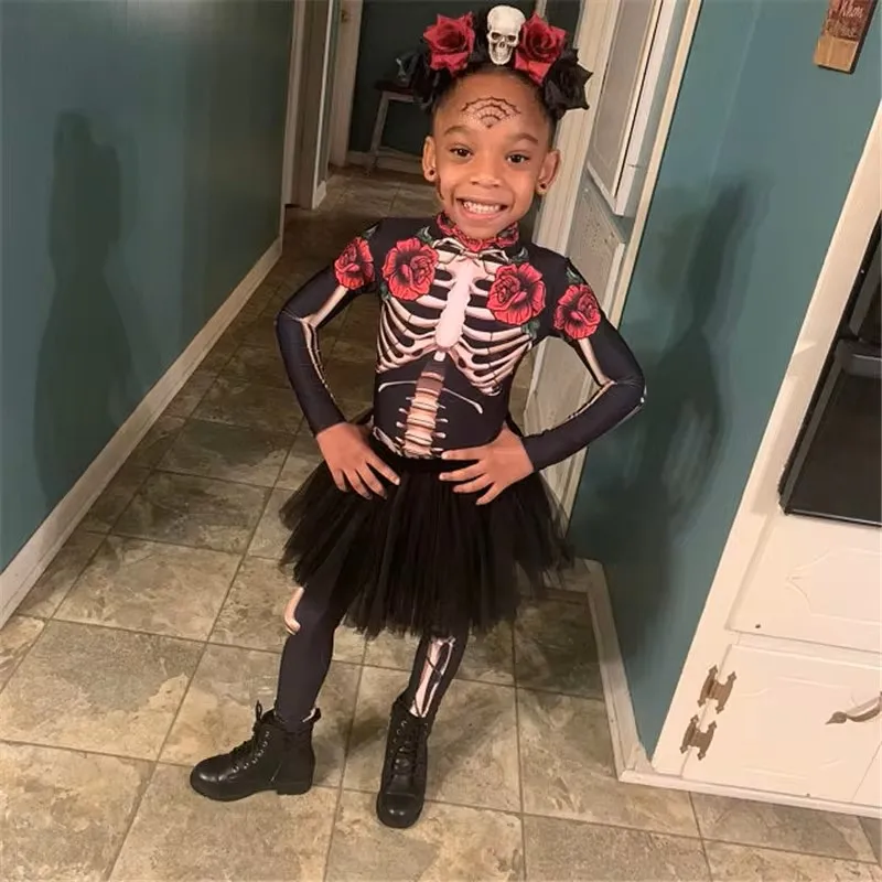 Розовый комбинезон со скелетом костюмы для косплея на Хэллоуин девушек