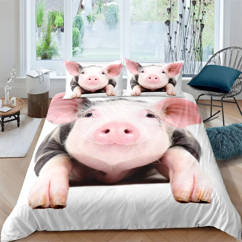 

Comforter Cover Twin King For Teen Boy Girl Gift Room Decor Farm Animal Duvet Cover Kawaii Pig Bedding Set Polyester Pigs Floral