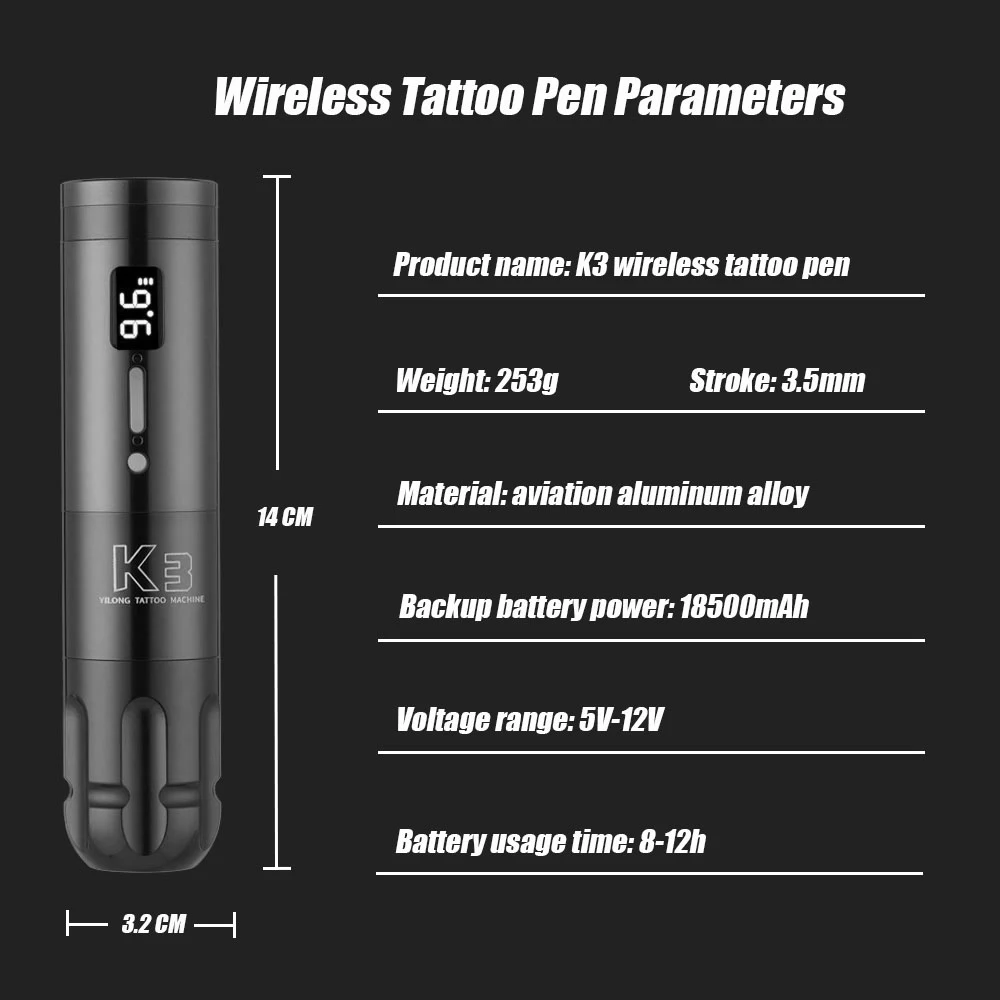YILONG короткая вращающаяся тату-машинка батарея с портативным блоком питания Mah