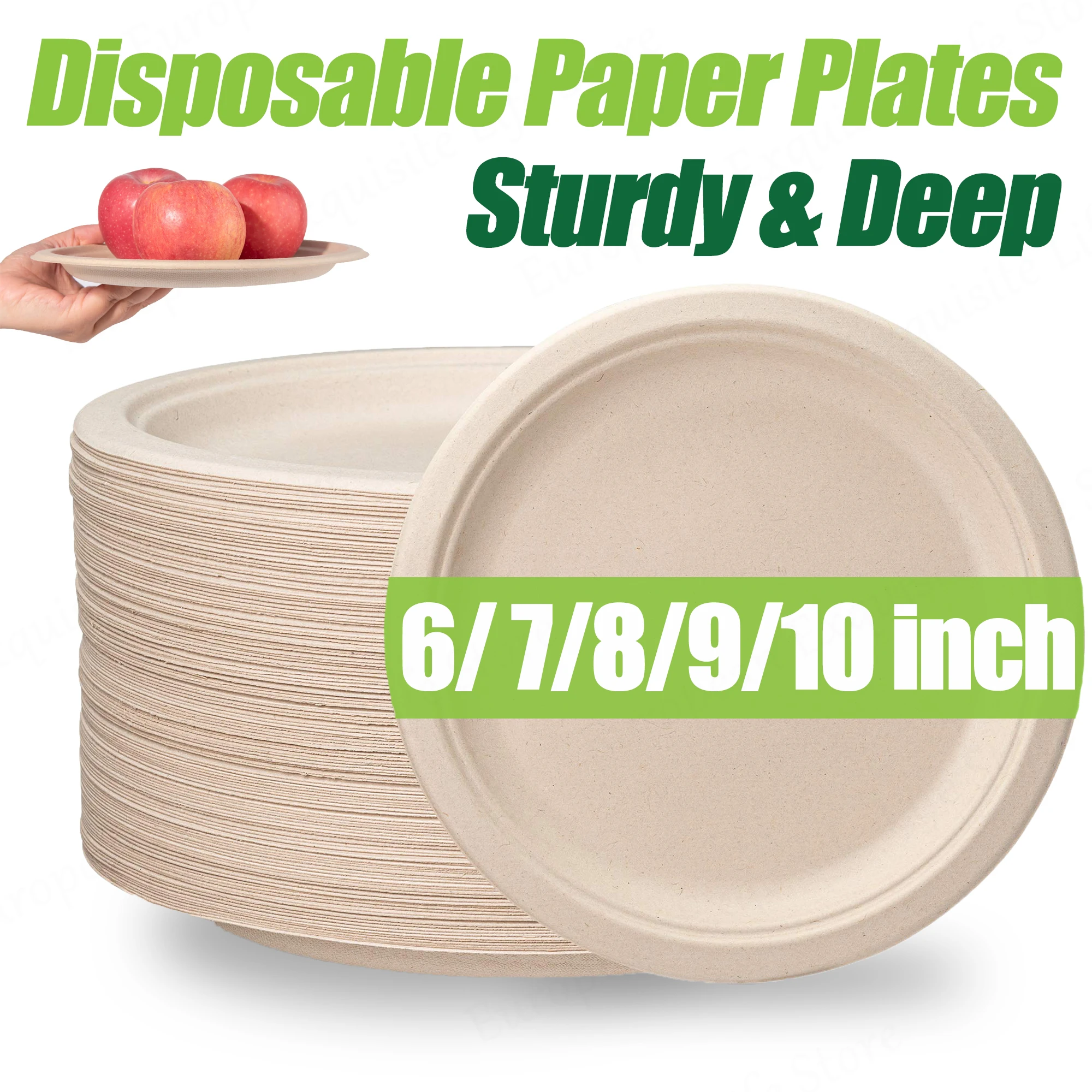 

50-200Pcs Heavy Duty Disposable Paper Plate 100% Compostable Degradable Dinner Plates 6/7/8/9/10inch Party Disposable Plates