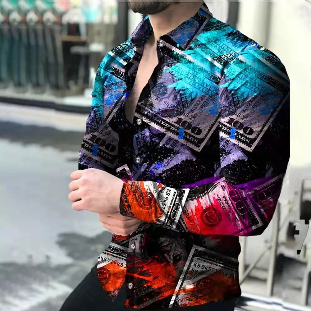 

2022 Men Fashion Shirts Turn-down Collar Buttoned Shirt For Men's Casual Printing Long Sleeve Tops Streetwear Spring Autumn New
