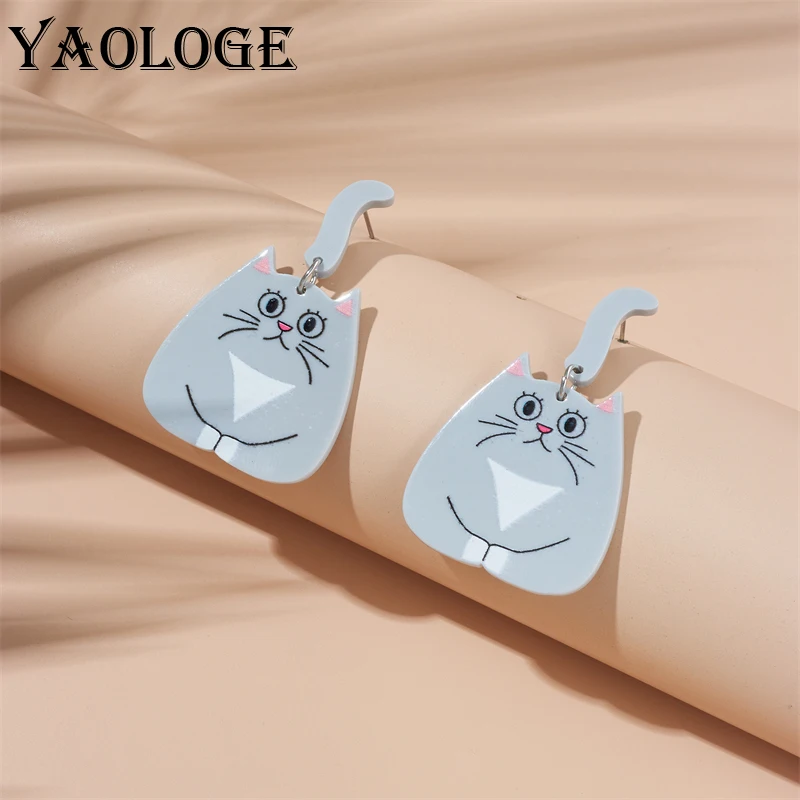 

YAOLOGE Acrylic Exaggerated Cute Fat Cat Pendant Earrings For Women Girl New Creative Funny Ear Drop Jewelry Gift Party серьги