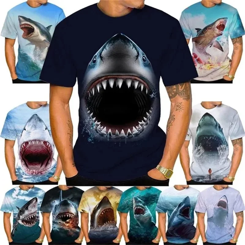 

Футболка мужская с 3D-принтом акулы, повседневная индивидуализированная рубашка с принтом Великой белой акулы, крутая уличная одежда унисекс с коротким рукавом