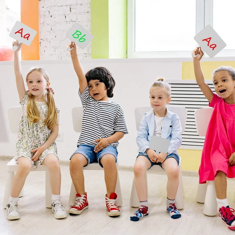 10Pcs 9.6X8inch Dry Erase Answers Paddle Handhold Wooden White Board Double Sided Answer