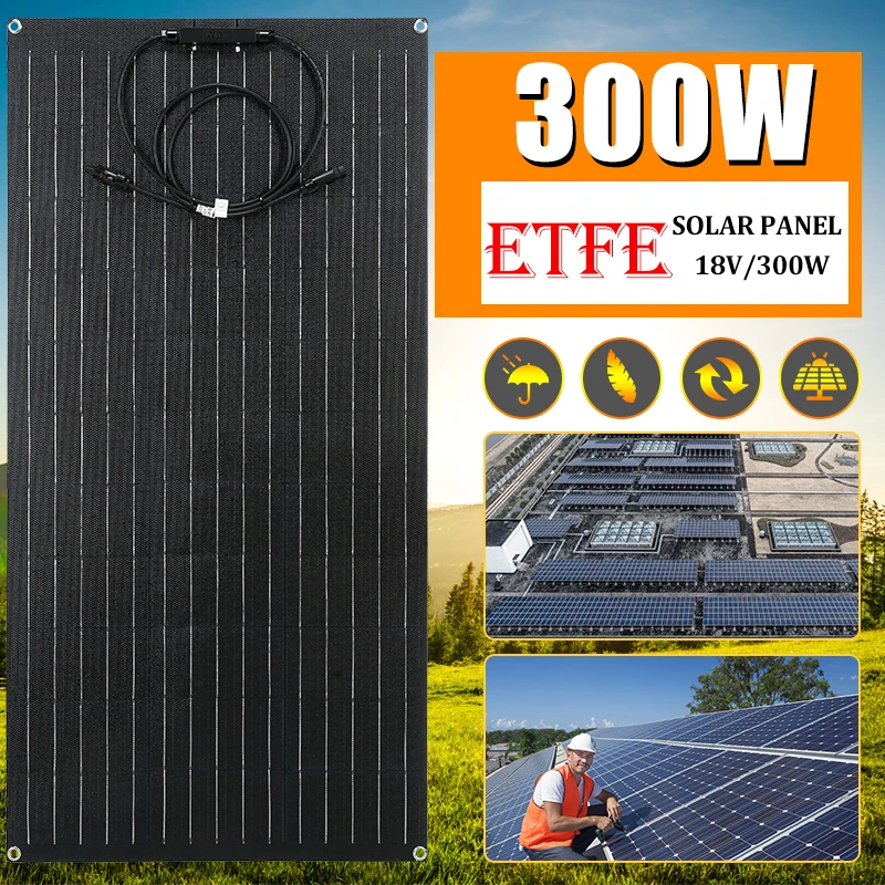 300W Solar Panel 12V Kit Flexible Mono Solar Cell for Car RV Boat Battery Charger Home System with 12V 24V 30A Controller