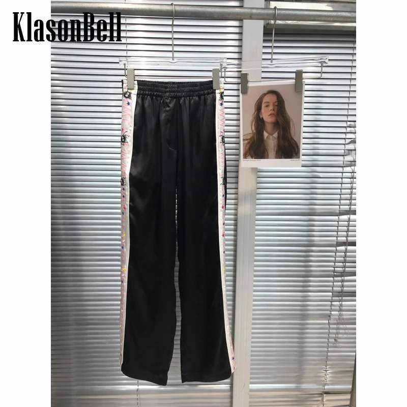 

5.14 KlasonBell Casual Comfortable Letter Embroidery Susuwatari Elastic Waist Straight Pants Women