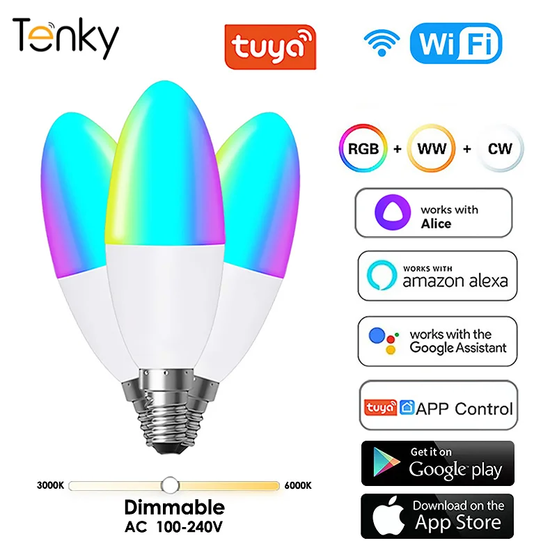 

E14 LED Light Bulb TUYA Smartlife WiFi RGB Lightbulbs AC100-240V WW Dimmable Magic Bulbs Voice Control Alexa Google Yandex Alice