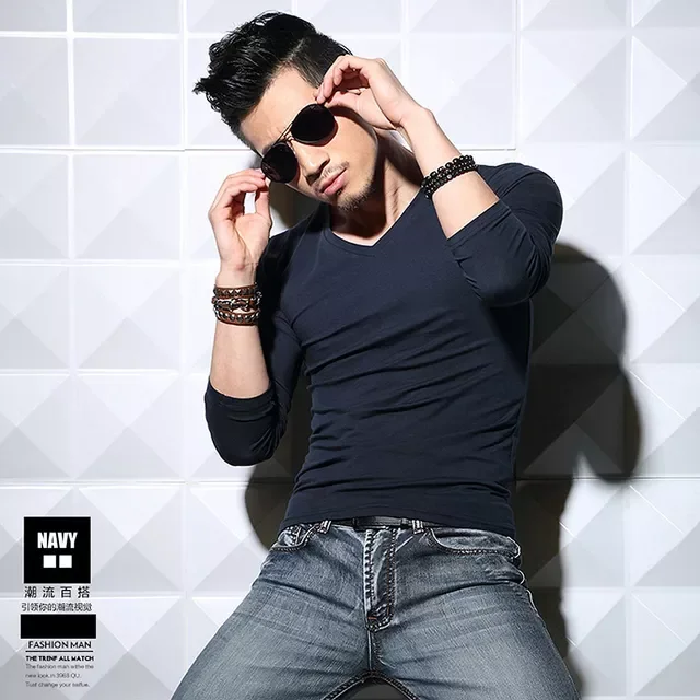 

NEW IN 2022 Lycra Cotton Men's T-Shirt 5XL Long Sleeved T Shirt Men Pure Color Casual Tops Tees Shirts Man Tshirt For Male